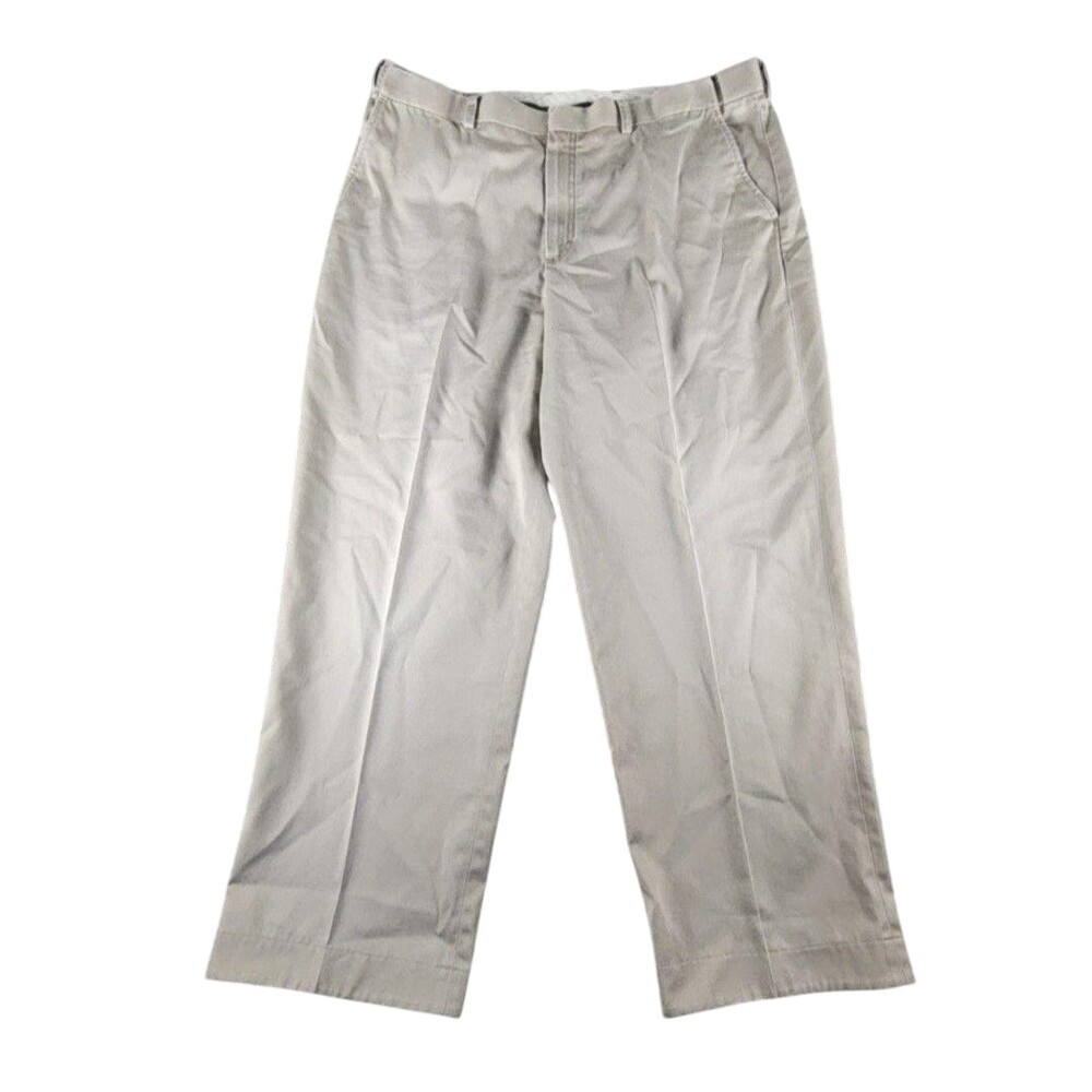 L.L. Bean Pants Mens 38x30 Beige Comfort Waist Pleated Chino Cotton Casual FLAW
